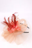 Oranje Sinamay Mesh Loops 3D stof Bloemveren Kanten Fascinatorhoed met kralen