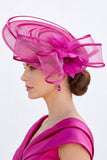Blauwe Sinamay Mesh satijn gebonden parel fascinatorhoed met veer