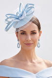 Blauwe satijnen linten Crinoline Net Fascinatorhoed met veren