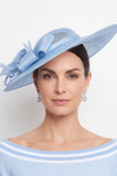Blauwe Mesh Sinamay Strik Fascinatorhoed met Veren