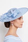 Blauwe Mesh Sinamay Strik Fascinatorhoed met Veren