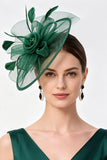 Champagne Crinoline Bloemen Net Fascinator Hoed met Veren