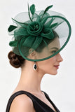 Champagne Crinoline Bloemen Net Fascinator Hoed met Veren