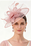 Champagne Crinoline Bloemen Net Fascinator Hoed met Veren