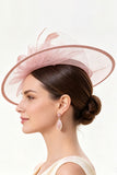 Champagne Crinoline Bloemen Net Fascinator Hoed met Veren