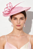 Roze lusvormige crinoline linten fascinatorhoed met veerpennen