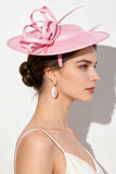 Roze lusvormige crinoline linten fascinatorhoed met veerpennen