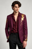 Notch revers bordeauxrood bloemen enkelrijig herenbalblazer