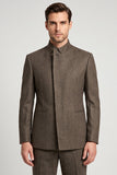 Staande kraag bruine slim fit herenbalblazer