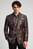 Zwart-rode Bloem Enkelvoudige Notch Revers Herenbalblazer
