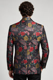 Zwart-rode Bloem Enkelvoudige Notch Revers Herenbalblazer