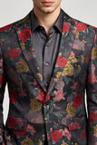 Zwart-rode Bloem Enkelvoudige Notch Revers Herenbalblazer