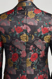 Zwart-rode Bloem Enkelvoudige Notch Revers Herenbalblazer