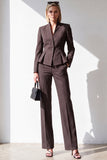 Koffie Pinstripe V-hals 2-delige Peplum Damespakken met zakken