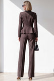 Koffie Pinstripe V-hals 2-delige Peplum Damespakken met zakken