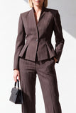 Koffie Pinstripe V-hals 2-delige Peplum Damespakken met zakken