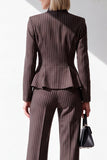 Koffie Pinstripe V-hals 2-delige Peplum Damespakken met zakken