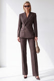 Koffie Pinstriped Peak revers dubbelgeknoopte tweedelige damespakken