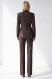 Koffie Pinstriped Peak revers dubbelgeknoopte tweedelige damespakken