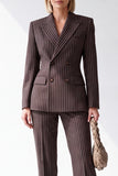 Koffie Pinstriped Peak revers dubbelgeknoopte tweedelige damespakken