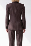 Koffie Pinstriped Peak revers dubbelgeknoopte tweedelige damespakken