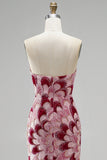 Roze pailletten zeemeermin strapless afneembare tule gedrapeerde lange galajurk met split