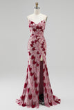 Roze pailletten zeemeermin strapless afneembare tule gedrapeerde lange galajurk met split