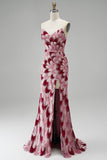Roze pailletten zeemeermin strapless afneembare tule gedrapeerde lange galajurk met split