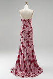 Roze pailletten zeemeermin strapless afneembare tule gedrapeerde lange galajurk met split