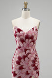Roze pailletten zeemeermin strapless afneembare tule gedrapeerde lange galajurk met split
