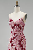 Roze pailletten zeemeermin strapless afneembare tule gedrapeerde lange galajurk met split