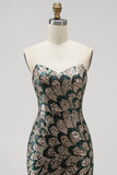 Donkergroene meermin pailletten strapless kralenjurk met lange verkiezingsjurk met afneembare tule drapering
