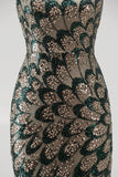 Donkergroene meermin pailletten strapless kralenjurk met lange verkiezingsjurk met afneembare tule drapering