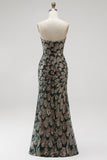 Donkergroene meermin pailletten strapless kralenjurk met lange verkiezingsjurk met afneembare tule drapering