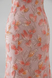 Roze off-the-shoulder zeemeermin-applicaties pailletten lange galajurk met kralen
