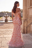 Roze off-the-shoulder zeemeermin-applicaties pailletten lange galajurk met kralen