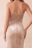 Olijffluweel Schede strapless lange kerstfeestjurk