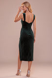 Donkergroene Bodycon Sweetheart Gerauperde Midi Kerstfeestjurk met ruches kralen en split