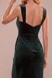 Donkergroene Bodycon Sweetheart Gerauperde Midi Kerstfeestjurk met ruches kralen en split