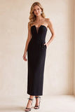 Zwarte schede V-hals strapless mesh midi trouwjurk met zakken