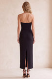 Zwarte schede V-hals strapless mesh midi trouwjurk met zakken