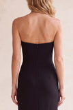 Zwarte schede V-hals strapless mesh midi trouwjurk met zakken