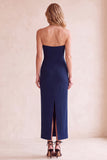 Zwarte schede V-hals strapless mesh midi trouwjurk met zakken