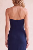 Zwarte schede V-hals strapless mesh midi trouwjurk met zakken
