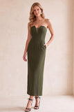 Zwarte schede V-hals strapless mesh midi trouwjurk met zakken