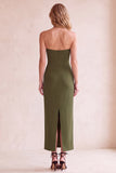 Zwarte schede V-hals strapless mesh midi trouwjurk met zakken