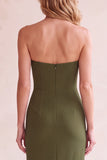 Zwarte schede V-hals strapless mesh midi trouwjurk met zakken