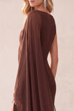 Koffieschede Chiffon Eén schouderlange trouwjurk met cape
