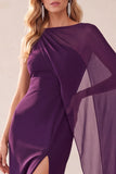 Koffieschede Chiffon Eén schouderlange trouwjurk met cape