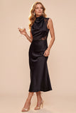 Koffieschede met cowl neck mouwloze midi-jurk met kant